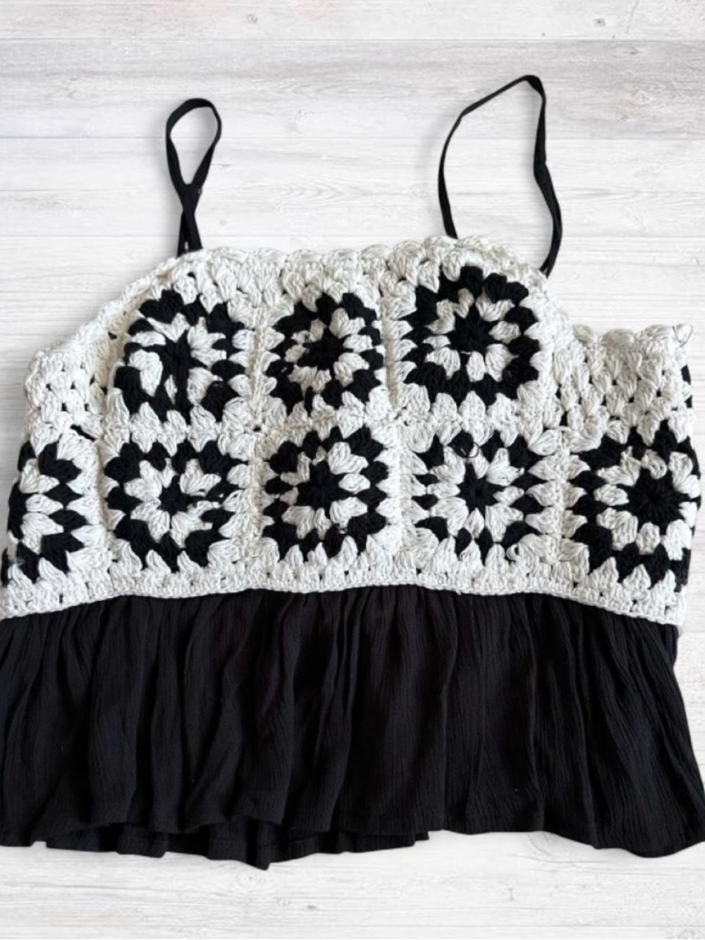 Rebellion Black and White Crochet Knit Camisole